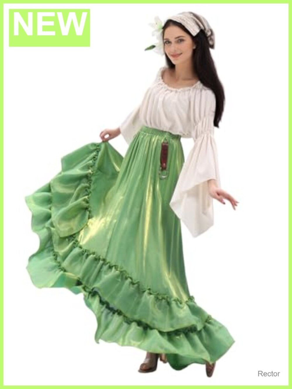 Iridescent Satin Maxi Skirt Asymmetric Ruffle Renaissance Cosplay